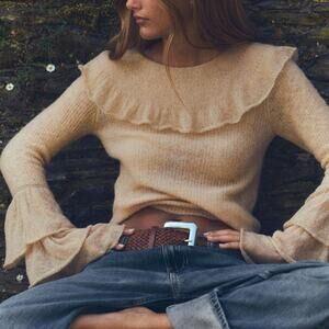 Zara alpaca wool blend ruffle sleeve lightweight knit sweater size medium